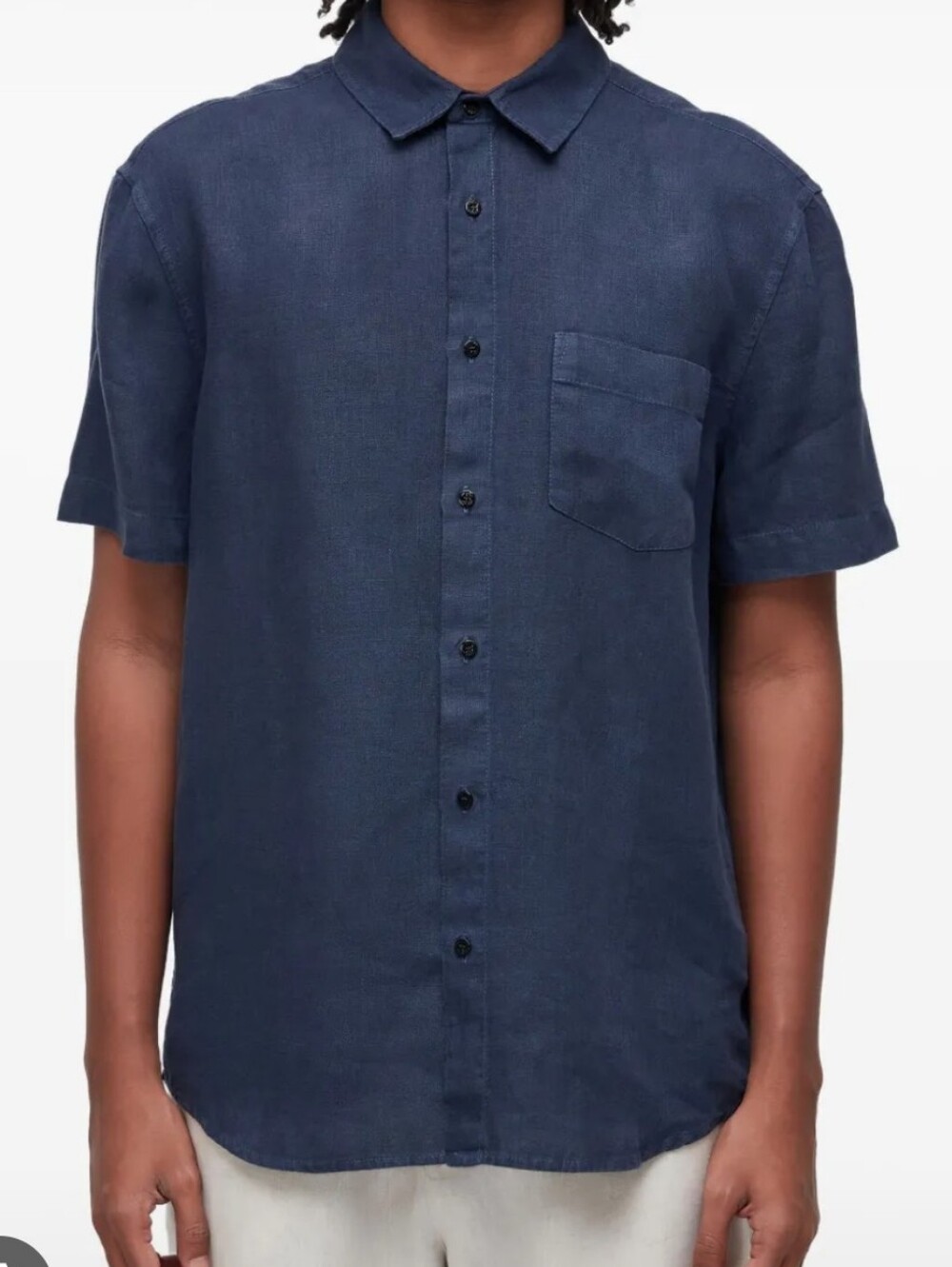 OSKLEN 100% Linen Short Sleeve Button Down Shirt Men SzM Navy Coastal Summer